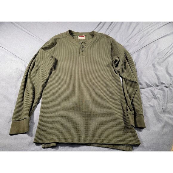 Other - DELF USA Henley Waffle Knit Thermal Shirt Men's Large Long Sleeve Military Green